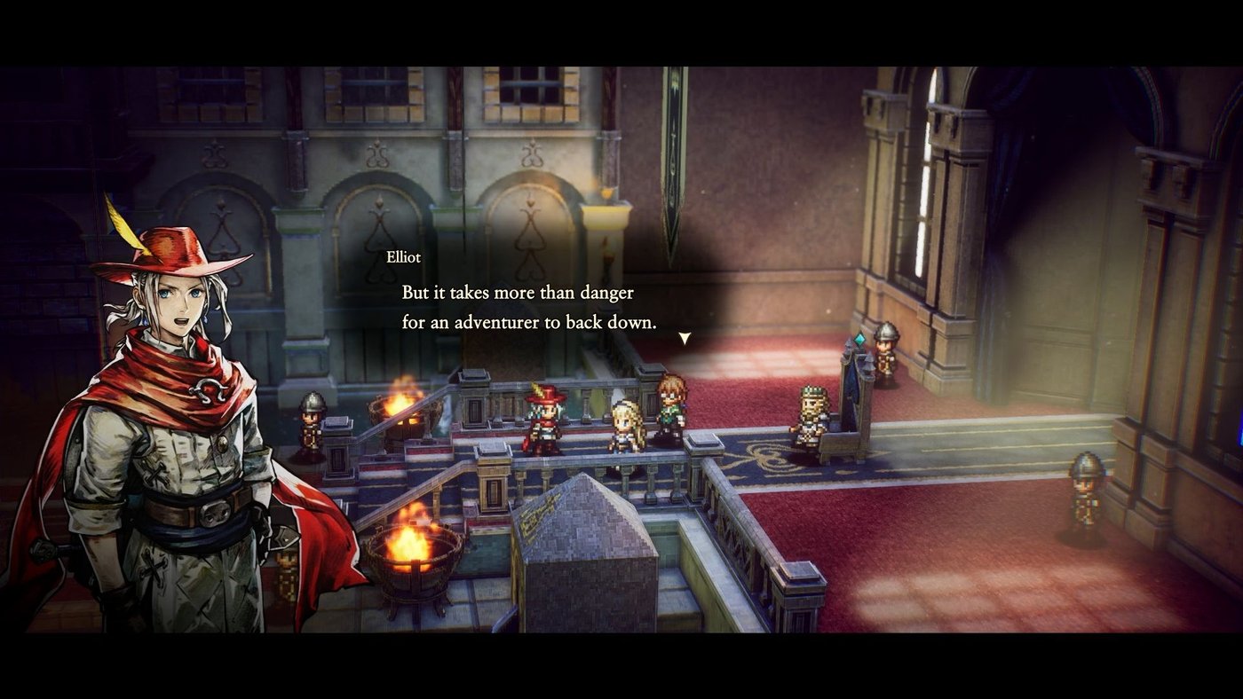 Elliot and Faie exploring a detailed HD-2D environment in The Adventures of Elliot