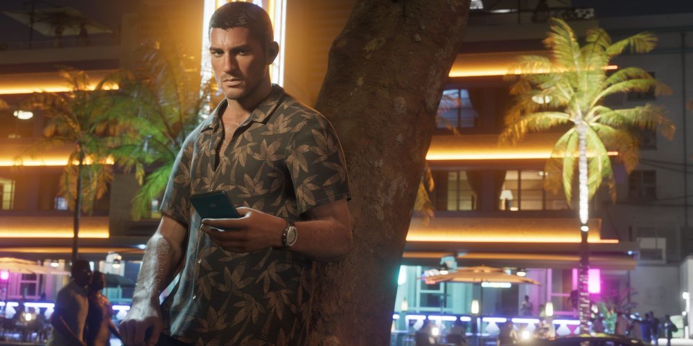 GTA 6 trailer artwork showing Vice City nightlife and characters