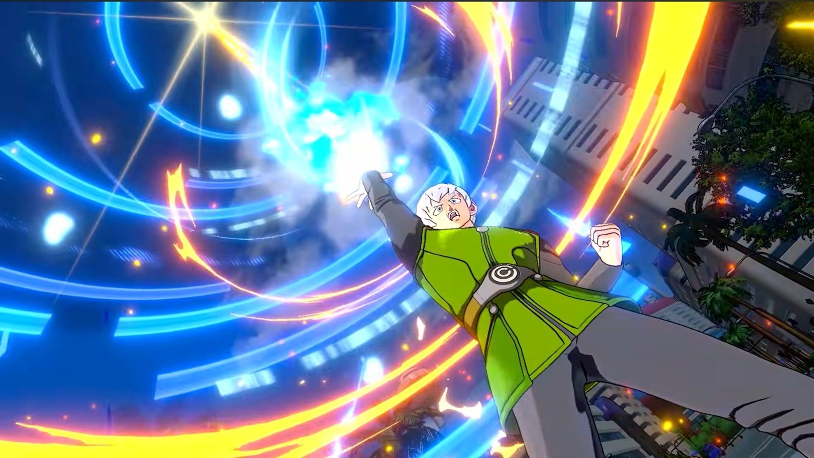 A Dragon Ball Xenoverse 3 player character firing an energy blast