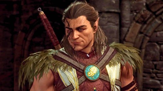 Halsin, an elven druid from Baldur’s Gate 3, wearing leaf-covered armor in close-up.