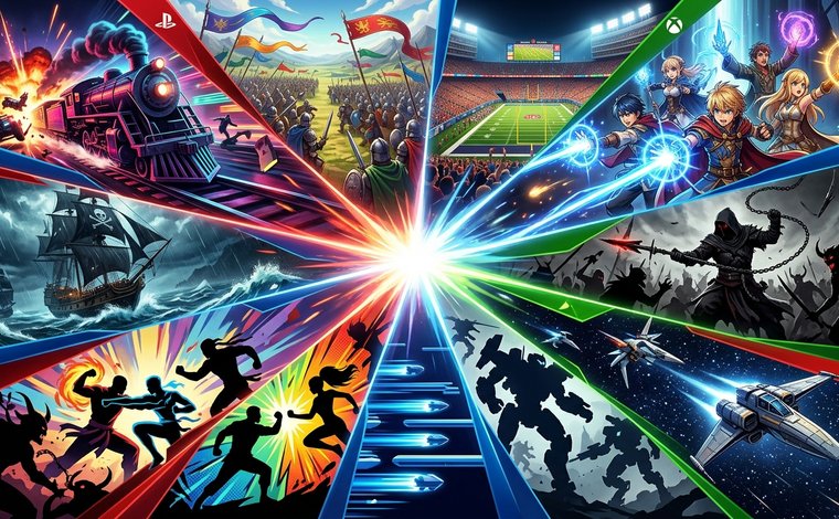Stylized mashup collage of game review artwork inspired by Koigen’s reviewed games