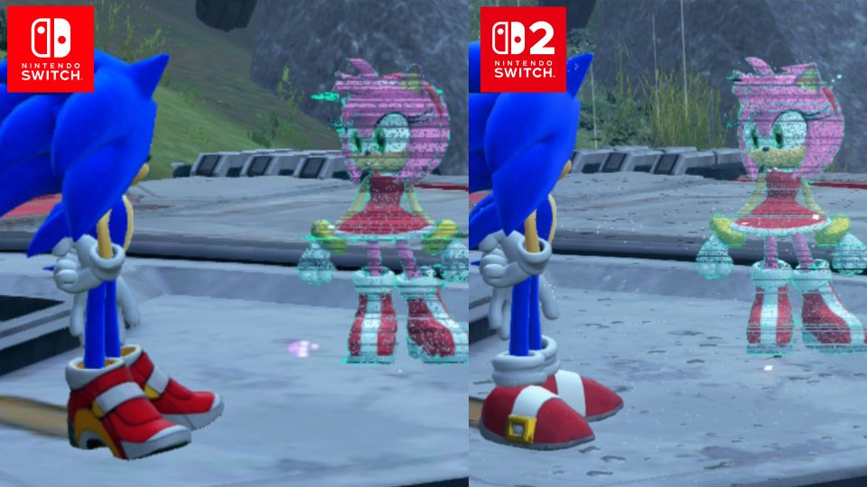 Sonic Frontiers Definitive Edition comparison showing Sonic and Amy on Nintendo Switch and Switch 2