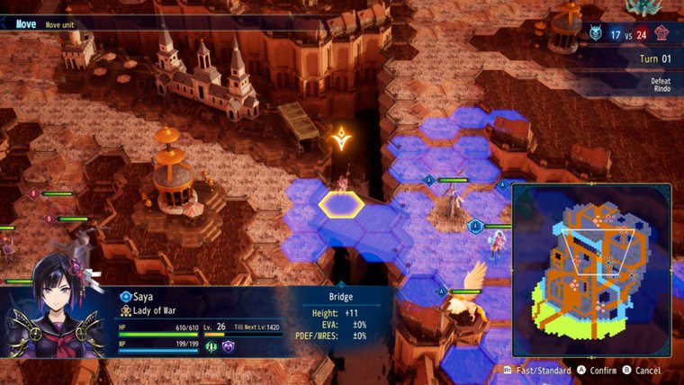 Brigandine: Abyss tactical battle screen showing units positioned on a hex-grid battlefield